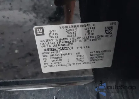 2016 Chevrolet Tahoe Lt z USA, uszkodzony, nr VIN 1GNSKBKC2GR123530